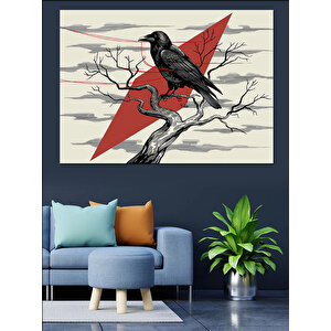 Dikenli Daldaki Siyah Karga Dekoratif Kanvas - Mdf Ahşap Tablo