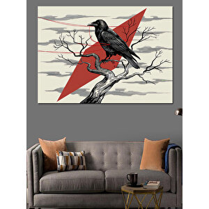 Dikenli Daldaki Siyah Karga Dekoratif Kanvas - Mdf Ahşap Tablo