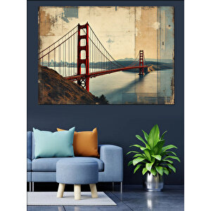 Golden Gate Köprüsü İllüstrasyonu Dekoratif Kanvas - Mdf Ahşap Tablo
