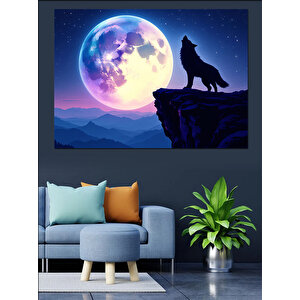 Ayışığında Uluyan Kurt Dekoratif Kanvas - Mdf Ahşap Tablo 70x100 cm