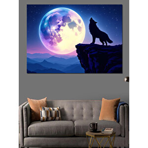 Ayışığında Uluyan Kurt Dekoratif Kanvas - Mdf Ahşap Tablo 70x100 cm