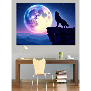 Ayışığında Uluyan Kurt Dekoratif Kanvas - Mdf Ahşap Tablo 70x100 cm