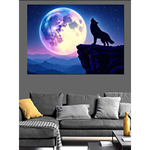 Ayışığında Uluyan Kurt Dekoratif Kanvas - Mdf Ahşap Tablo