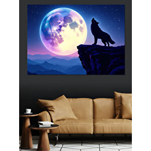 Ayışığında Uluyan Kurt Dekoratif Kanvas - Mdf Ahşap Tablo