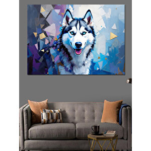 Geometrik Arka Planlı Kurt Dekoratif Kanvas - Mdf Ahşap Tablo 100x140 cm