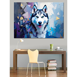 Geometrik Arka Planlı Kurt Dekoratif Kanvas - Mdf Ahşap Tablo 100x140 cm