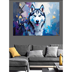 Geometrik Arka Planlı Kurt Dekoratif Kanvas - Mdf Ahşap Tablo 100x140 cm