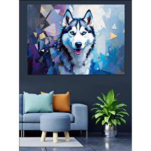 Geometrik Arka Planlı Kurt Dekoratif Kanvas - Mdf Ahşap Tablo