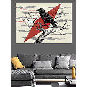Dikenli Daldaki Siyah Karga Dekoratif Kanvas - Mdf Ahşap Tablo 100x140 cm