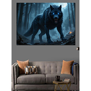 Ormanda Parlayan Siyah Kurt Dekoratif Kanvas - Mdf Ahşap Tablo 100x140 cm