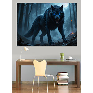Ormanda Parlayan Siyah Kurt Dekoratif Kanvas - Mdf Ahşap Tablo