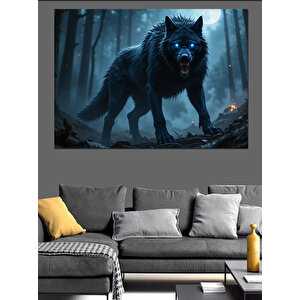 Ormanda Parlayan Siyah Kurt Dekoratif Kanvas - Mdf Ahşap Tablo