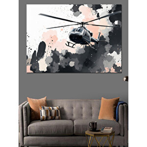 Siyah Beyaz Helikopter Çizimi Dekoratif Kanvas - Mdf Ahşap Tablo 70x100 cm