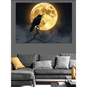 Dolunay Ve Karga Dekoratif Kanvas - Mdf Ahşap Tablo