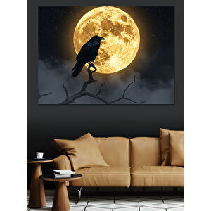 Dolunay Ve Karga Dekoratif Kanvas - Mdf Ahşap Tablo