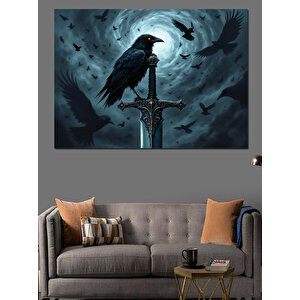 Kargalı Karanlık Kılıç Dekoratif Kanvas - Mdf Ahşap Tablo 70x100 cm