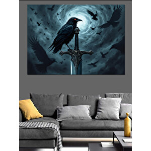 Kargalı Karanlık Kılıç Dekoratif Kanvas - Mdf Ahşap Tablo 70x100 cm