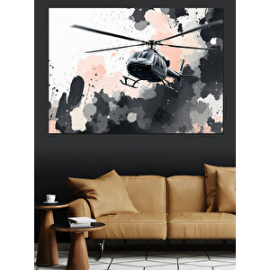 Siyah Beyaz Helikopter Çizimi Dekoratif Kanvas - Mdf Ahşap Tablo 25x35 cm