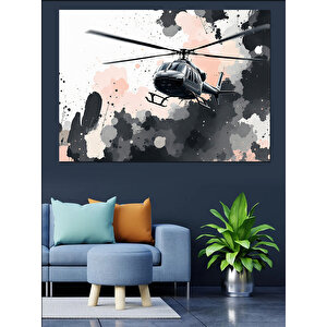 Siyah Beyaz Helikopter Çizimi Dekoratif Kanvas - Mdf Ahşap Tablo 25x35 cm