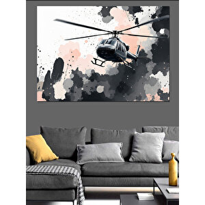 Siyah Beyaz Helikopter Çizimi Dekoratif Kanvas - Mdf Ahşap Tablo