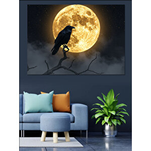 Dolunay Ve Karga Dekoratif Kanvas - Mdf Ahşap Tablo 70x100 cm