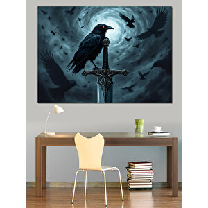 Kargalı Karanlık Kılıç Dekoratif Kanvas - Mdf Ahşap Tablo 50x70 cm