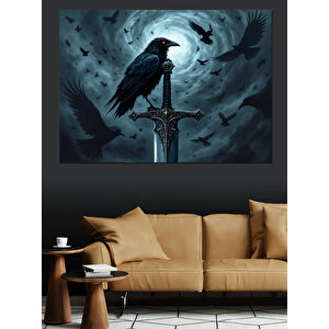 Kargalı Karanlık Kılıç Dekoratif Kanvas - Mdf Ahşap Tablo