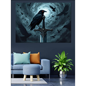 Kargalı Karanlık Kılıç Dekoratif Kanvas - Mdf Ahşap Tablo