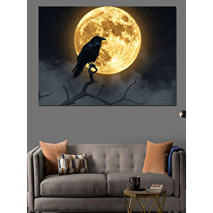 Dolunay Ve Karga Dekoratif Kanvas - Mdf Ahşap Tablo 35x50 cm