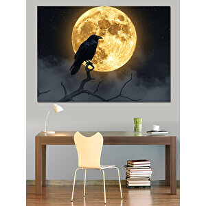 Dolunay Ve Karga Dekoratif Kanvas - Mdf Ahşap Tablo 35x50 cm