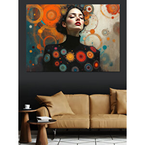 Geometrik Desenli Kadın Portresi Dekoratif Kanvas - Mdf Ahşap Tablo 100x140 cm