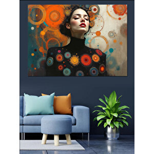 Geometrik Desenli Kadın Portresi Dekoratif Kanvas - Mdf Ahşap Tablo 100x140 cm
