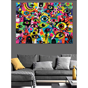 Renkli Göz Deseni Sanatı Dekoratif Kanvas - Mdf Ahşap Tablo