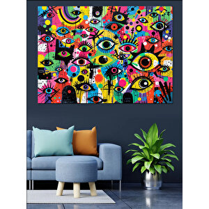 Renkli Göz Deseni Sanatı Dekoratif Kanvas - Mdf Ahşap Tablo 50x70 cm