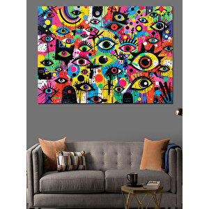 Renkli Göz Deseni Sanatı Dekoratif Kanvas - Mdf Ahşap Tablo 50x70 cm