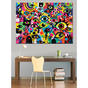 Renkli Göz Deseni Sanatı Dekoratif Kanvas - Mdf Ahşap Tablo 50x70 cm