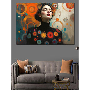 Geometrik Desenli Kadın Portresi Dekoratif Kanvas - Mdf Ahşap Tablo 70x100 cm