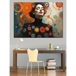 Geometrik Desenli Kadın Portresi Dekoratif Kanvas - Mdf Ahşap Tablo