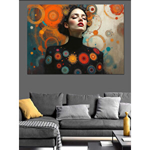 Geometrik Desenli Kadın Portresi Dekoratif Kanvas - Mdf Ahşap Tablo