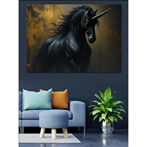 Kara Büyülü Siyah At Dekoratif Kanvas - Mdf Ahşap Tablo