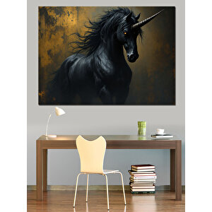 Kara Büyülü Siyah At Dekoratif Kanvas - Mdf Ahşap Tablo 70x100 cm