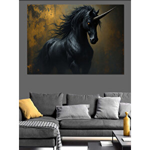 Kara Büyülü Siyah At Dekoratif Kanvas - Mdf Ahşap Tablo 70x100 cm