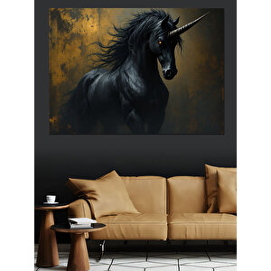 Kara Büyülü Siyah At Dekoratif Kanvas - Mdf Ahşap Tablo 70x100 cm