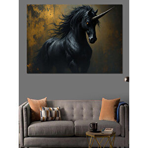 Kara Büyülü Siyah At Dekoratif Kanvas - Mdf Ahşap Tablo
