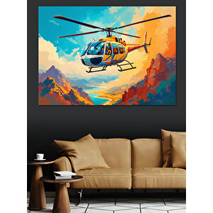 Dağda Helikopter Uçuşu Dekoratif Kanvas - Mdf Ahşap Tablo 35x50 cm