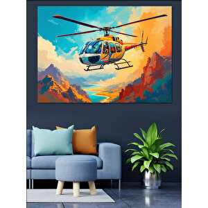 Dağda Helikopter Uçuşu Dekoratif Kanvas - Mdf Ahşap Tablo 35x50 cm