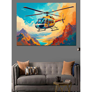 Dağda Helikopter Uçuşu Dekoratif Kanvas - Mdf Ahşap Tablo 35x50 cm