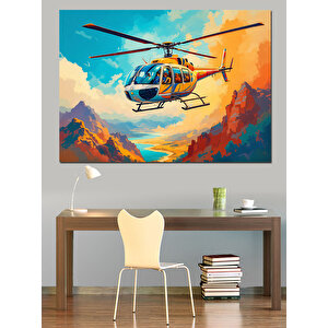Dağda Helikopter Uçuşu Dekoratif Kanvas - Mdf Ahşap Tablo