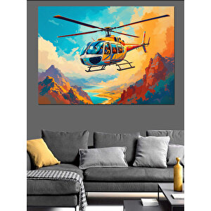 Dağda Helikopter Uçuşu Dekoratif Kanvas - Mdf Ahşap Tablo