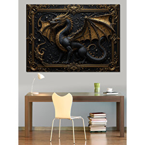 Kara Çerçevede Ejderha Heykeli Dekoratif Kanvas - Mdf Ahşap Tablo 70x100 cm